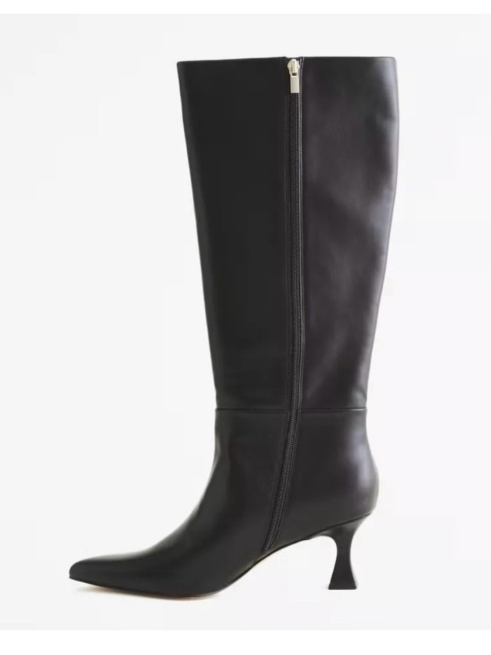 Abercrombie & Fitch Black Knee-High Leather Boots with Curved Kitten Heel